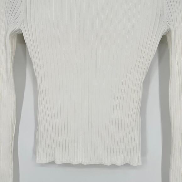 AKNVAS Faye Knit Top Crew Neck Corset Stitch Bustier Ribbed Long Sleeve, White - Picture 12 of 16
